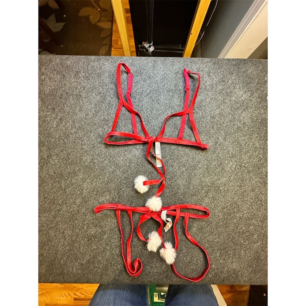 Victoria's Secret Dream Angels Bra Set Womens L 38B Red Bralette Thong